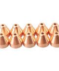 Noteflora Plasma Shield 220993 Brass Consumable Fit For Pmx 105 Machine 10 Pack Industrial Fine Cutting Torch Welding Supply Heavy Duty Precision Gear, 10 brass plasma shield nozzles arranged in a row.