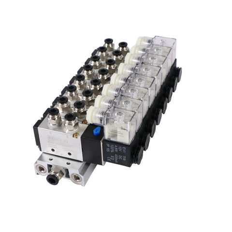 Beefy Eight Valve Pneumatic Solenoid Valve Kit 4V210-08 five way two position base mounted with one quarter inch NPT threads DC 12V