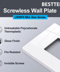 40 Pack Mid Size Screwless Outlet Covers Wall Plates 1 Gang Gloss Snow White Decorative USWP6 Midsize 4.88 By 3.11 Inches features