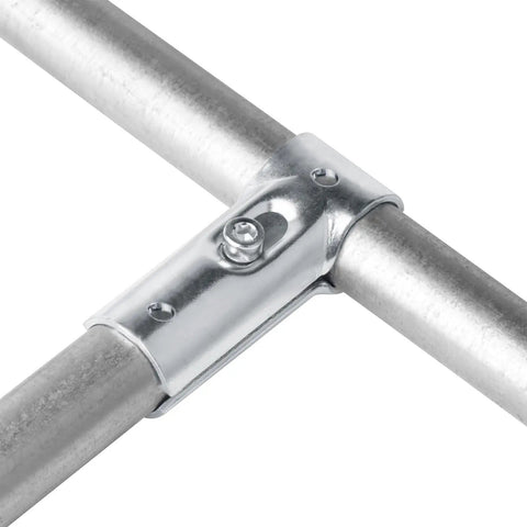 Fanmao 8 Sets T Pipe Connectors Tee Clamps for 1" EMT showing electro-galvanized steel finish on structural pipe fitting