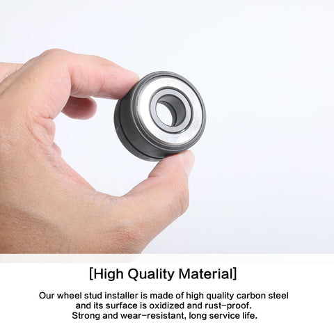 Pro Grade Wheel Stud Installer Tool For Cars And Light-Duty Trucks held in hand showing rust-proof carbon steel finish