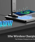 LED Desk Lamp With Wireless Charger And USB Port, Touch Control Table Lamp charging a phone, black office light
