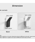 Dimensions of No Mess Punch Free Wall Mounted Robe Hooks Top Shelf Aluminum Towel Rack in black and white colors.