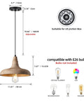 Farmhouse Wood Pendant Light For Kitchen Island And Dining Room, adjustable ceiling light with E26 base, bulb types compatibility guide.