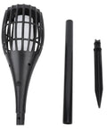 Solar Tiki Torch Lights For Outdoor Spaces With Realistic Flickering Flame Warm Yellow LED Waterproof And Safe Alternative To Real Flames Perfect For Backyard Parties BBQs Camping And Romantic Garden Ambience, showing disassembled components