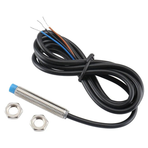 8mm Inductive Proximity Sensor LJ8A3-2-Z BY, DC 10-30V, 200mA, PNP NO Output shown with wiring and hex nuts