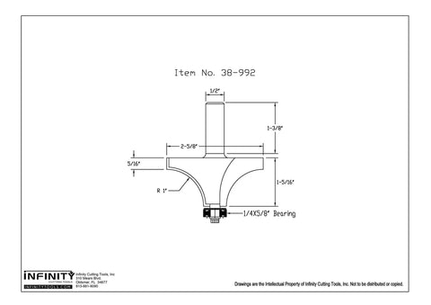 Diagram of Roundover And Beading Router Bit With Half Inch Shank Carbide Tip Heavy Duty Two And Five Eighths Inch Cutting Diameter