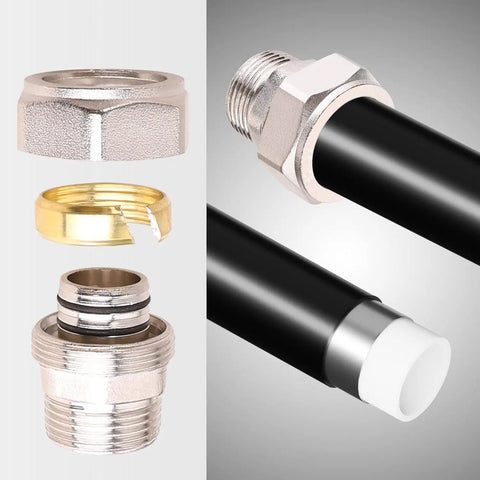 Garage Ready 3/4 Inch Straight Air Line Fittings Kit With 3/4 Inch Male NPT Adapters Nickel Plated Brass, components and assembly