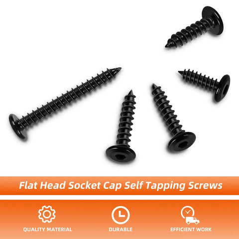 Beefy M4 X 10mm Flat Head Socket Cap Self Tapping Screws in 304 Stainless Steel with Black Finish, 100 pieces visible