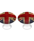 Slick Round Cabinet Knobs And Pulls Straight Up Durable Stainless Steel Furniture Hardware Rock Solid Grip Smooth Surface Easy Snap Install Kitchen Drawers Top Shelf Design 2 Pack with Union Jack design.
