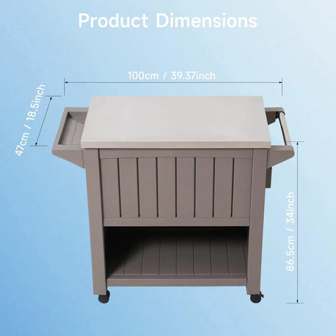 120-Quart Patio Cooler With Wheels, Rollable Outdoor Ice Chest With Bottle Opener, 39-inch Stainless Steel Lid, Brown