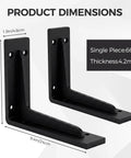 Product dimensions of Beefy Heavy Duty L Shelf Brackets 1 Pair Matte Black Stainless Steel Floating Shelf Mounts, 4.2mm thick