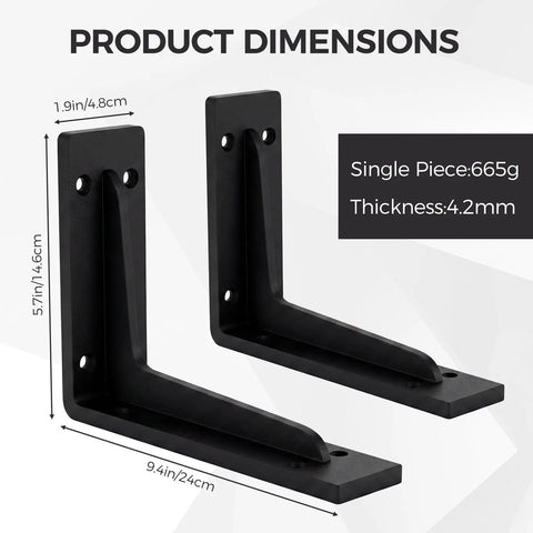 Product dimensions of Beefy Heavy Duty L Shelf Brackets 1 Pair Matte Black Stainless Steel Floating Shelf Mounts, 4.2mm thick