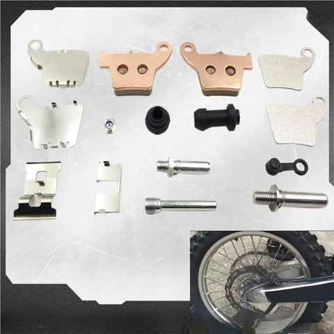Premium Motorcycle Front And Rear Brake Caliper Repair Kit With Pins, Springs And Pads For Off Road Dirt Bikes, Delivers Strong Braking, Easy Fit, Durable Construction, Ideal Upgrade For Caliper Maintenance And Braking Stability, assorted metal parts