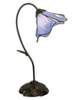 One Light Blue Lily Table Lamp With Dark Antique Bronze Finish, Gossamer Lily Blossom Five Panel Art Glass, side view