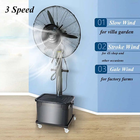 Heavy Duty 380W Misting Oscillating Fan 90 Degree Pivot Spray Cooling System With Atomization Mist Generator for Indoor Outdoor Usage