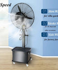 Heavy Duty 26 Inch Misting Oscillating Fan Slays Summer Heat Indoors Or On Patios, Super Powered 380W Industrial Floor Cooler with 3 Speed Settings.