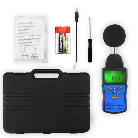 Digital Decibel Meter For Home Studio And Workplace With High Precision 30 To 130 DBA A Weighting And C Weighting Fast And Slow Response Large Backlit Display Portable Handheld Sound Level Meter For Noise Testing Must Have with case, battery, screwdriver, and adapter