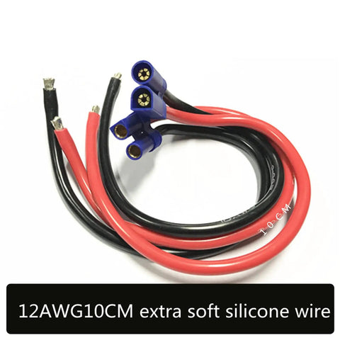 EC5 Male Female Cable Adapter With 10cm 12 AWG Flexible Silicone Wire for RC vehicles, showing blue connectors and silicone wires.