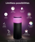 Calla Outdoor Smart Pathway Light With Color Ambiance features and capabilities showcase with icons and purple glow.