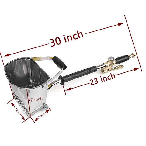 4 Jet Pneumatic Cement Sprayer Gun for Stucco Plaster Mortar Applications, dimensions highlighted, stainless steel