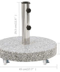 Beefy Round Umbrella Base With Wheels For 1.5 To 1.9 Inch Poles, Granite Plate And Stainless Steel Tube, 66.1 Pound Weight