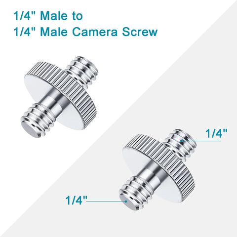Heavy Duty 1/4 Inch Male To Male Tripod Screw Adapter 2 Pack Built Tough Aluminum Alloy Thread Converter for Camera and LED.