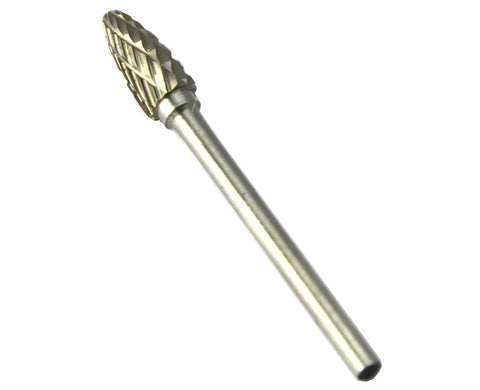 Single burr from Pro Grade Ten Piece Tungsten Carbide Rotary Burr Set Type E One Quarter Inch Cutter With Three Millimeter Shank For Dremel