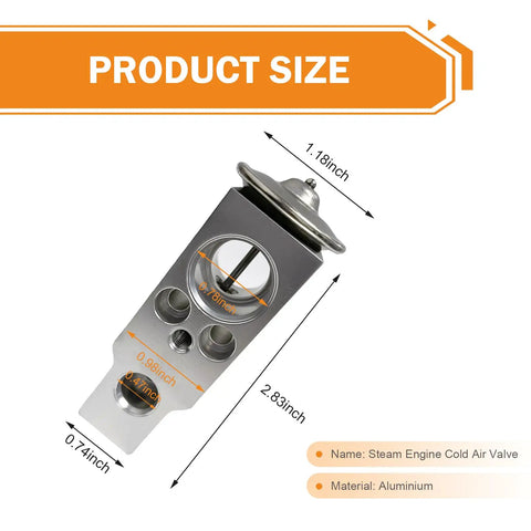 1 Pc Car A C Expansion Valve Kit Beefed Up Heavy Duty Engine Air Conditioning Valve Anti Wear Rustproof Metal Part Compatible With Lexus Jaguar Land Rover Honda Suzuki shown with size dimensions on white background