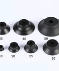 Various sizes of Powerful Pfg30n Silicone Vacuum Suction Cups in black rubber for industrial lifting applications.