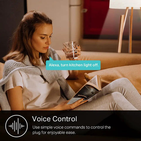 Woman using Ultra Mini Smart Plug 15A WiFi Outlet That Works With Alexa Google Home And IFTTT No Hub Needed UL Certified 2 Pack