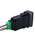 Toyota LED Push Switch With Blue Backlit Kit showing side view with connector wire for 4Runner Tacoma Tundra Sequoia dashboards