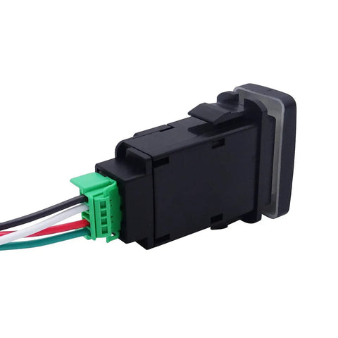 Toyota LED Push Switch With Blue Backlit Kit showing side view with connector wire for 4Runner Tacoma Tundra Sequoia dashboards