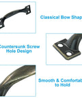 4 Pack Metal Door Handles 4 Inch Silver Rustic Gate Pulls with Countersunk Screw Holes and Bow Shape