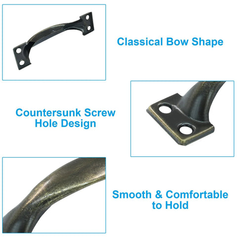 4 Pack Metal Door Handles 4 Inch Silver Rustic Gate Pulls with Countersunk Screw Holes and Bow Shape
