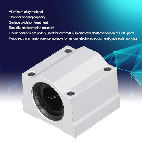 Top Shelf Heavy Duty 20mm Aluminum Linear Ball Bearing Slide Block With Slick Rolling Bushings For Precision Cnc Machines and Electronic Gear Linear Motion Guide Shaft, side view showing smooth bearing opening.