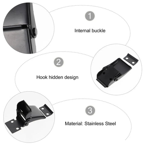 Diagram showcasing Two Pack Stainless Steel Hasp Buckle Locks With Easy Operation For Storage Cases Black Toggle Latch features.