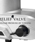 Real Deal High Pressure Airless Paint Sprayer With Fast 1600W All Copper Motor showing relief valve for pressure release.