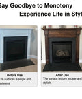 Knockout 4 Piece Wood Grain Roller Kit Rubber Texture Stamps For Walls And Furniture shown on two fireplaces, before and after.