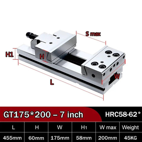 Killer Grip Bench Vise Engineered For Milling And Grinding Operations Featuring Stable Constant Clamping And Wide Jaw Opening For Tough Heavy Duty Workshop Projects 7 Inch showing dimensions and specifications.