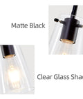 BESTWEST 3 Pack Pendant Lights Kitchen Island close-up of matte black fixture and clear glass shade illuminating.