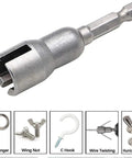No Sweat Wing Nut Driver Drill Bit Socket Tool With Quarter Inch Hex Shank for Power Drills showing a metal wing nut driver.