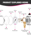Exploded view of Glycerin Filled Pressure Gauge 0 to 60 Psi, Rugged Two And A Half Inch Dial, Stainless Steel Case components