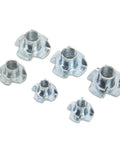 Various sizes of 80Pcs T Nuts Threaded Inserts Pronged Tee Nuts Set Built Tough Galvanized Carbon Steel Rustproof Fasteners