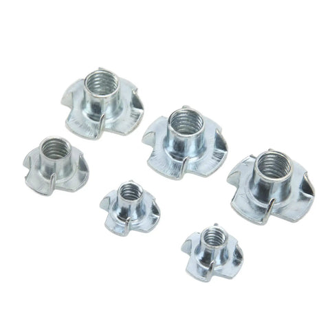 Various sizes of 80Pcs T Nuts Threaded Inserts Pronged Tee Nuts Set Built Tough Galvanized Carbon Steel Rustproof Fasteners