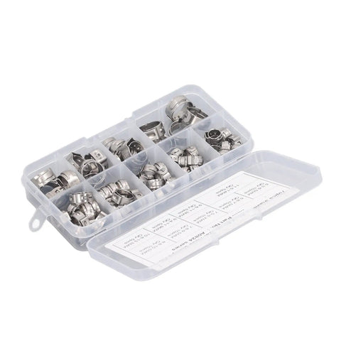 Durable 70Pcs Single Ear Hose Clamp Kit Made From Premium 304 Stainless Steel For Secure Plumbing and Automotive Repairs That Are Built To Last And Handle Any Job With Ease. Assorted clamps in organizer case