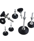 Universal Adjustable Furniture Leveling Feet Four Pack featuring Swivel Angle Controls, carbon steel bodies with nylon glide pads.
