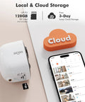 Cloud storage options for Outdoor Wireless Security Camera System With Spotlight And Siren, 2K 3MP Upgrade, shown with smartphone app.