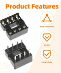 Ten Pack 8P DIP IC Socket Adapter With 2.54mm Pitch Dual Row Solder Type IC Chip Socket for Prototyping and Repairs shown with features