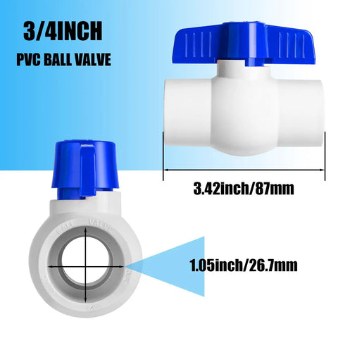 Three Quarter Inch PVC Ball Valve With Slip Connection And Easy Turn Blue T Handle For Water Projects And Outdoor Irrigation